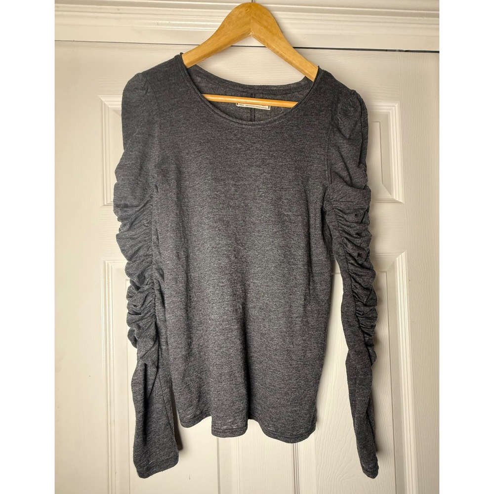 Free People Ruched Sleeve Top Women XS Charcoal Gray Long Sleeve Crew Neck Tee